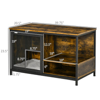 HKM-9711549 Rustic Brown Wooden Pet Crate with Cushion, Indoor Furniture-Style Dog Cage and Cat House with Sliding Doors