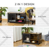 HKM-9711549 Rustic Brown Wooden Pet Crate with Cushion, Indoor Furniture-Style Dog Cage and Cat House with Sliding Doors