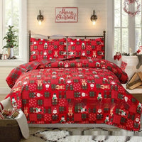 HKM-971283 Christmas Peach Skin Fabric Bed Set with 2 Pillowcases - Multiple Sizes Available