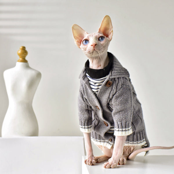 HKM-9713853 Cozy Space Gray Twist Sweater for Hairless Cats - Sized XXL