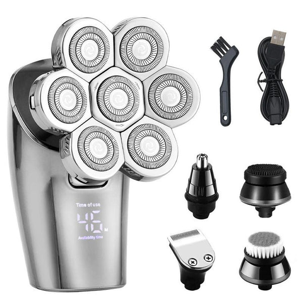 HKM-971539 Men's 5-in-1 Electric Razor with LED Display and 4 Shaving Heads, Washable Whole Body Grooming Tool