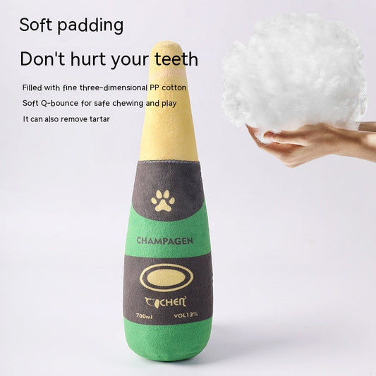 HKM-9715517 Bite-Resistant Plush Dog Toy in Champagne Bottle Design - Green, Yellow, Wine Red