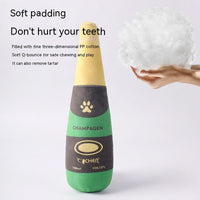 HKM-9715517 Bite-Resistant Plush Dog Toy in Champagne Bottle Design - Green, Yellow, Wine Red