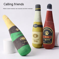 HKM-9715517 Bite-Resistant Plush Dog Toy in Champagne Bottle Design - Green, Yellow, Wine Red