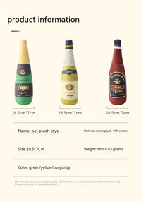 HKM-9715517 Bite-Resistant Plush Dog Toy in Champagne Bottle Design - Green, Yellow, Wine Red