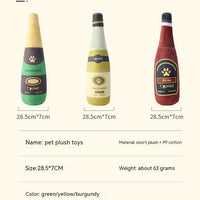 HKM-9715517 Bite-Resistant Plush Dog Toy in Champagne Bottle Design - Green, Yellow, Wine Red