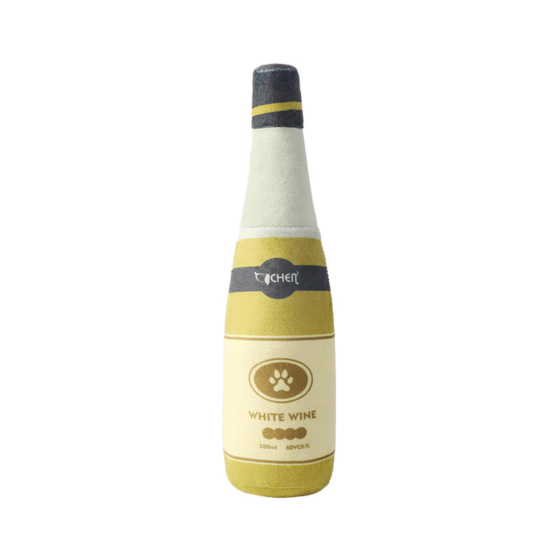 HKM-9715517 Bite-Resistant Plush Dog Toy in Champagne Bottle Design - Green, Yellow, Wine Red