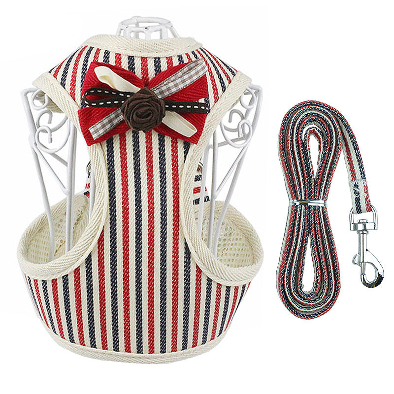 HKM-9715645 Adjustable Pet Harness with Bow Tie for Small & Medium Pets - Stripe Design