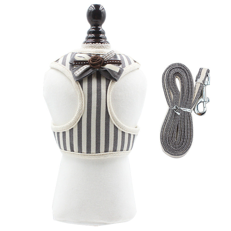 HKM-9715645 Adjustable Pet Harness with Bow Tie for Small & Medium Pets - Stripe Design