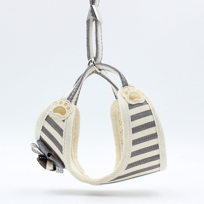 HKM-9715645 Adjustable Pet Harness with Bow Tie for Small & Medium Pets - Stripe Design