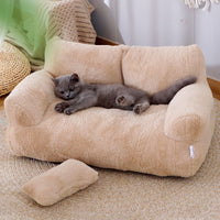HKM-9715901 Cozy Winter Cat Sofa Bed with Thick Backrest and Soft Pillow for Small to Medium Pets