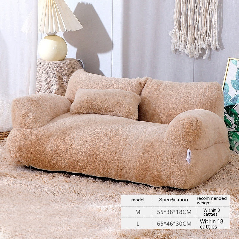 HKM-9715901 Cozy Winter Cat Sofa Bed with Thick Backrest and Soft Pillow for Small to Medium Pets