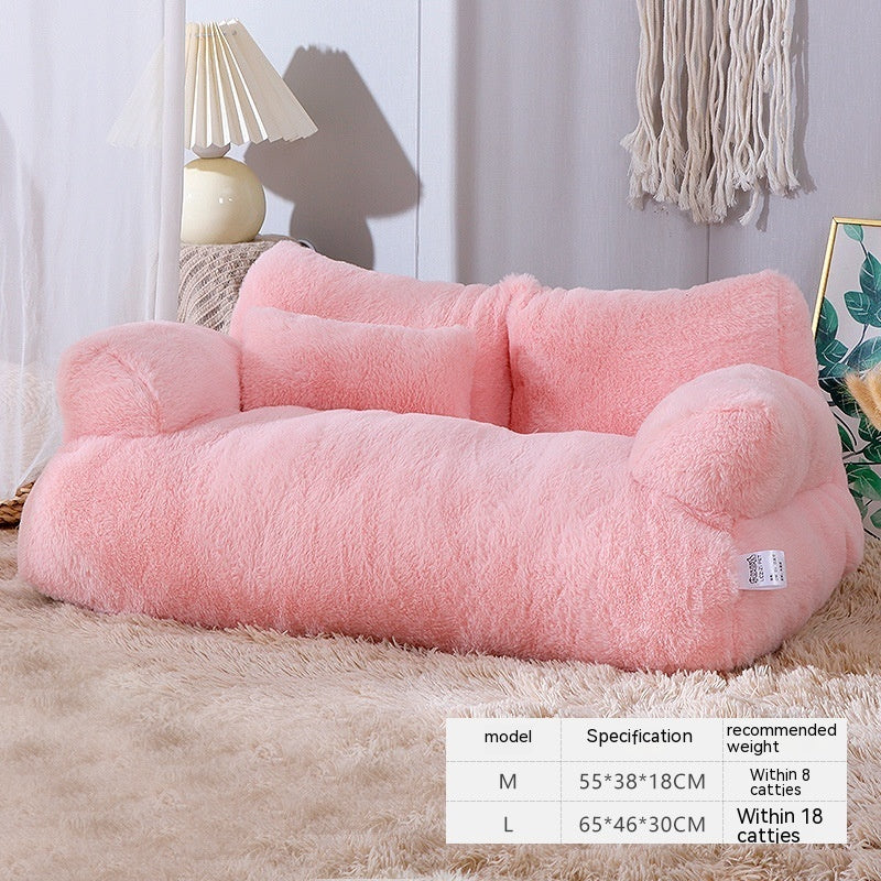 HKM-9715901 Cozy Winter Cat Sofa Bed with Thick Backrest and Soft Pillow for Small to Medium Pets