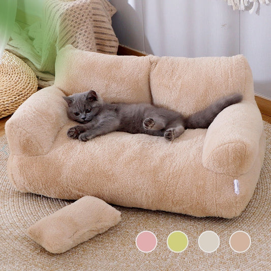 HKM-9715901 Cozy Winter Cat Sofa Bed with Thick Backrest and Soft Pillow for Small to Medium Pets