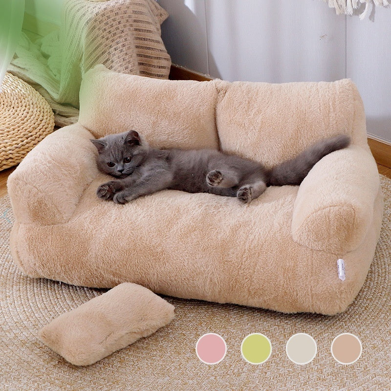 HKM-9715901 Cozy Winter Cat Sofa Bed with Thick Backrest and Soft Pillow for Small to Medium Pets
