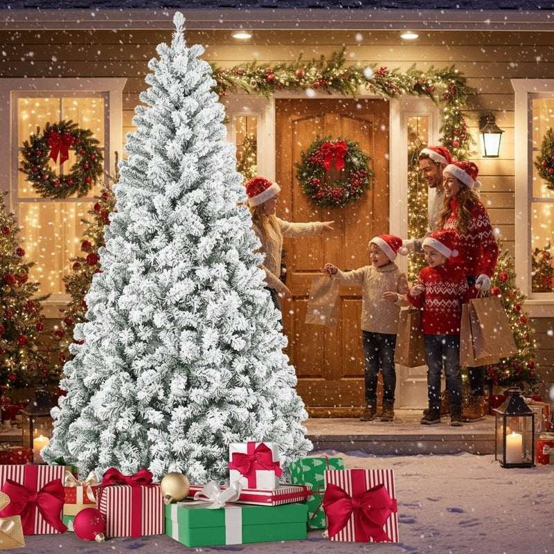 HKM-971603 5FT Snow-Flocked Artificial Christmas Tree with 407 PVC Tips and Metal Base for Home Décor