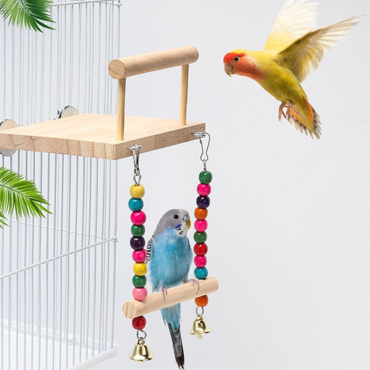 HKM-971731 Wooden Bird Suspension Bridge Ladder with Climbing Stations and Swing Set