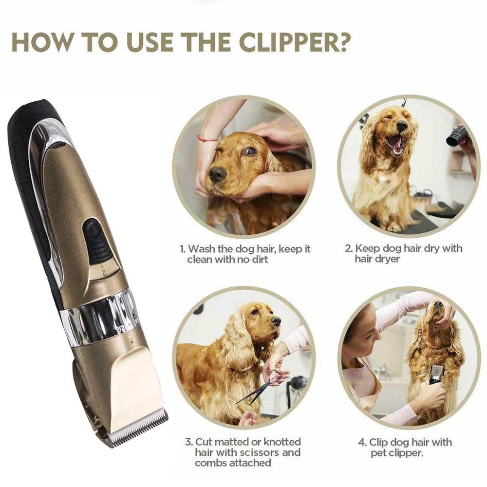 HKM-9717437 Professional Rechargeable Dog & Pet Hair Clipper with Titanium Ceramic Blade and Adjustable Guard Combs
