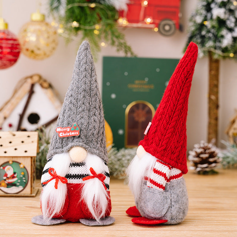 HKM-971923 Christmas Pointed Hat Pocket Doll Decoration - Men's Red & Women's Gray, Polyester Cloth Ornament