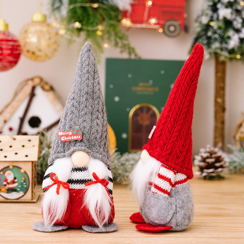 HKM-971923 Christmas Pointed Hat Pocket Doll Decoration - Men's Red & Women's Gray, Polyester Cloth Ornament