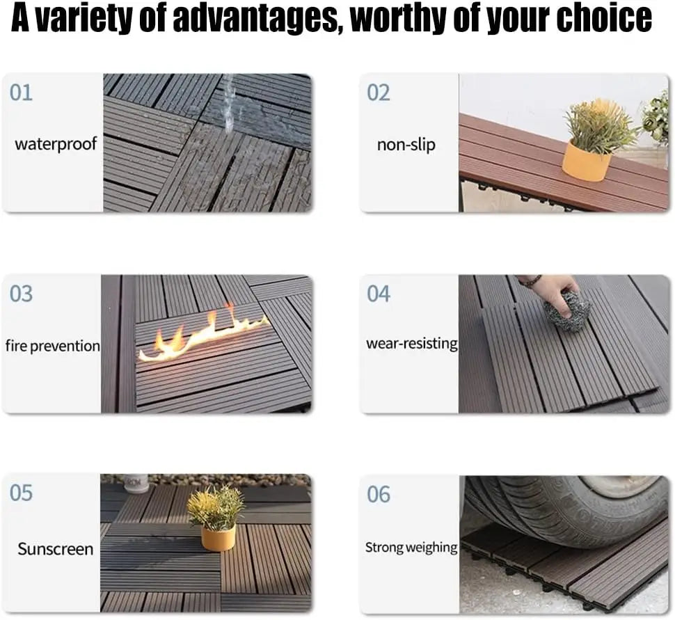 HKM-971987 Modern UV-Resistant WPC Composite Decking Interlocking Tiles for Outdoor Spaces