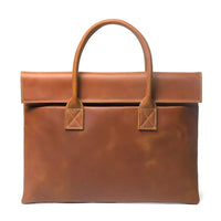 HKM-972051 Real Leather 15 Inch Laptop Handbag in Retro Brown, Heavy-Duty Cowhide with Waterproof Canvas Accents