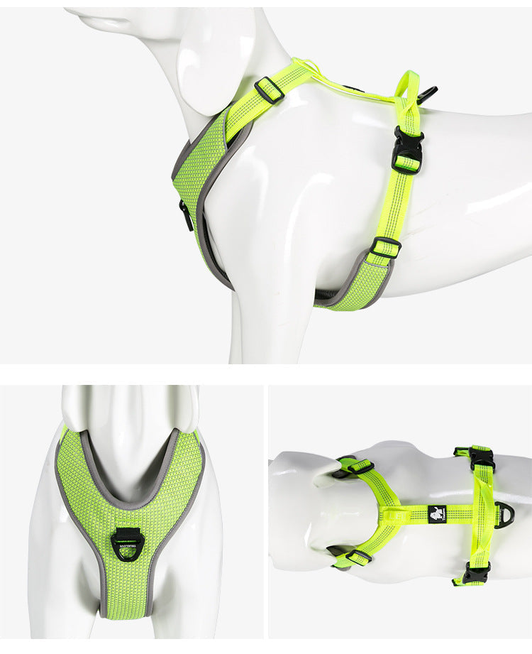 HKM-9720893 Reflective Nylon Chest Strap for Pets - Adjustable Fit in Black, Orange, Green, Gray