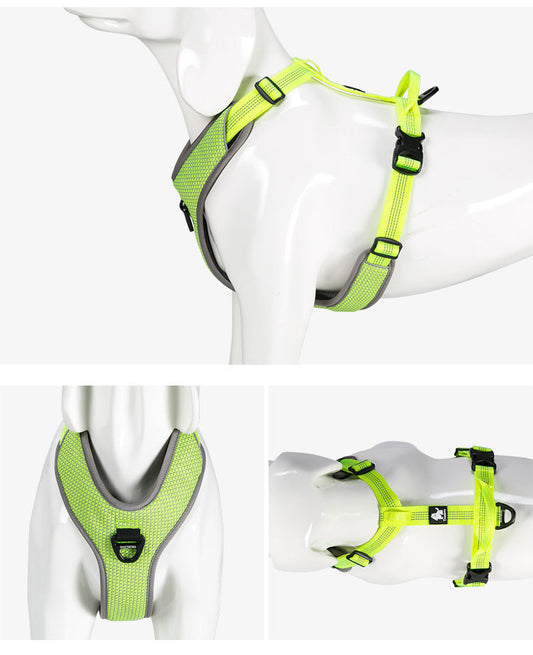 HKM-9720893 Reflective Nylon Chest Strap for Pets - Adjustable Fit in Black, Orange, Green, Gray