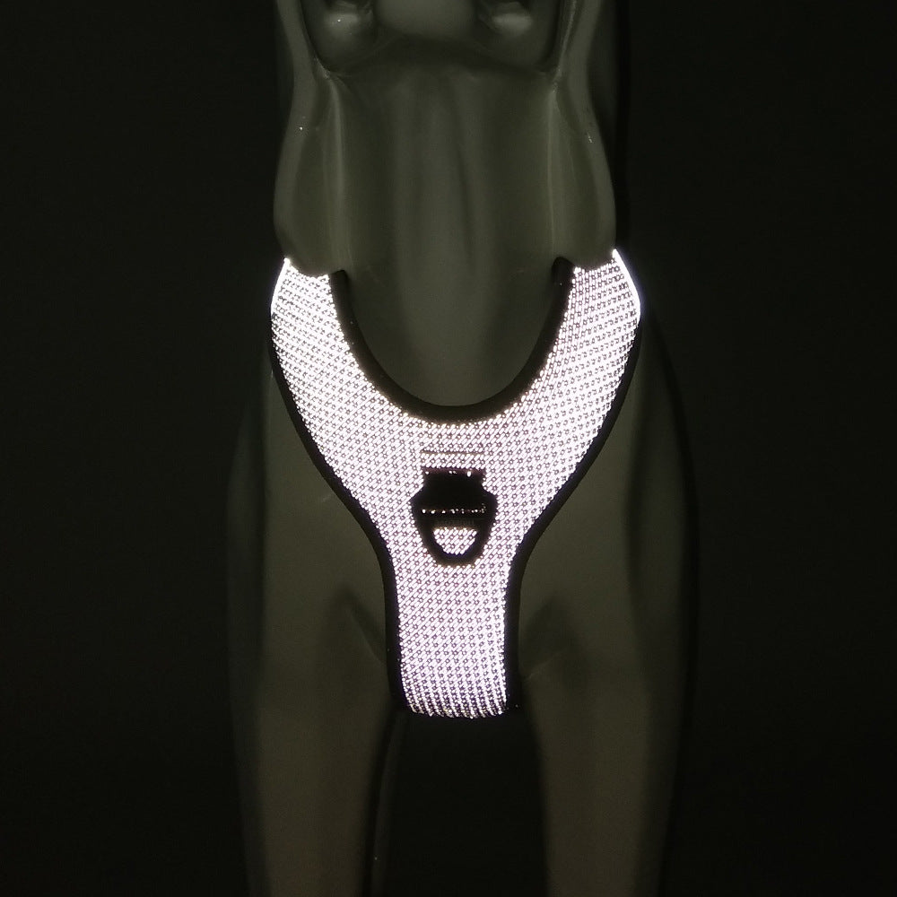 HKM-9720893 Reflective Nylon Chest Strap for Pets - Adjustable Fit in Black, Orange, Green, Gray