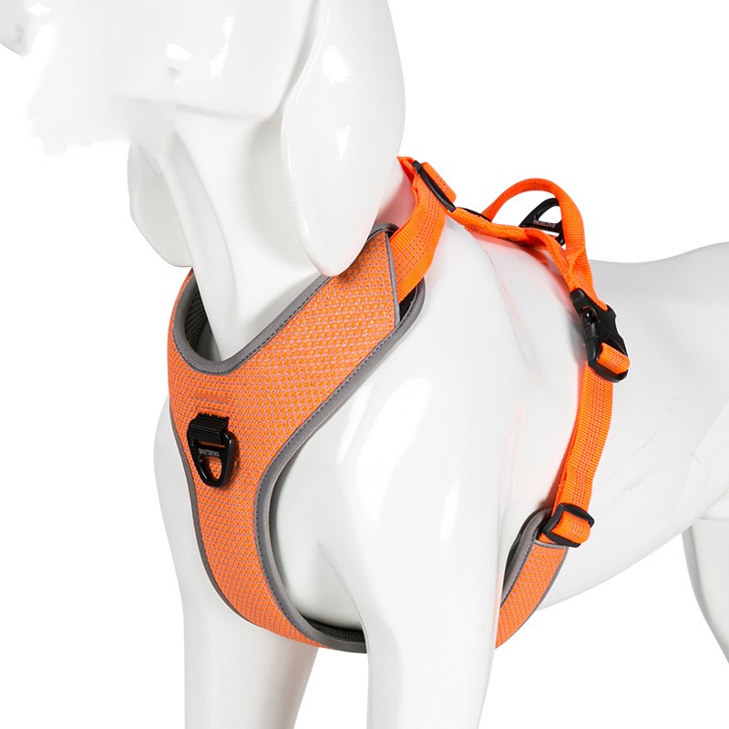 HKM-9720893 Reflective Nylon Chest Strap for Pets - Adjustable Fit in Black, Orange, Green, Gray