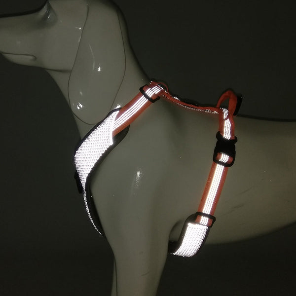 HKM-9720893 Reflective Nylon Chest Strap for Pets - Adjustable Fit in Black, Orange, Green, Gray