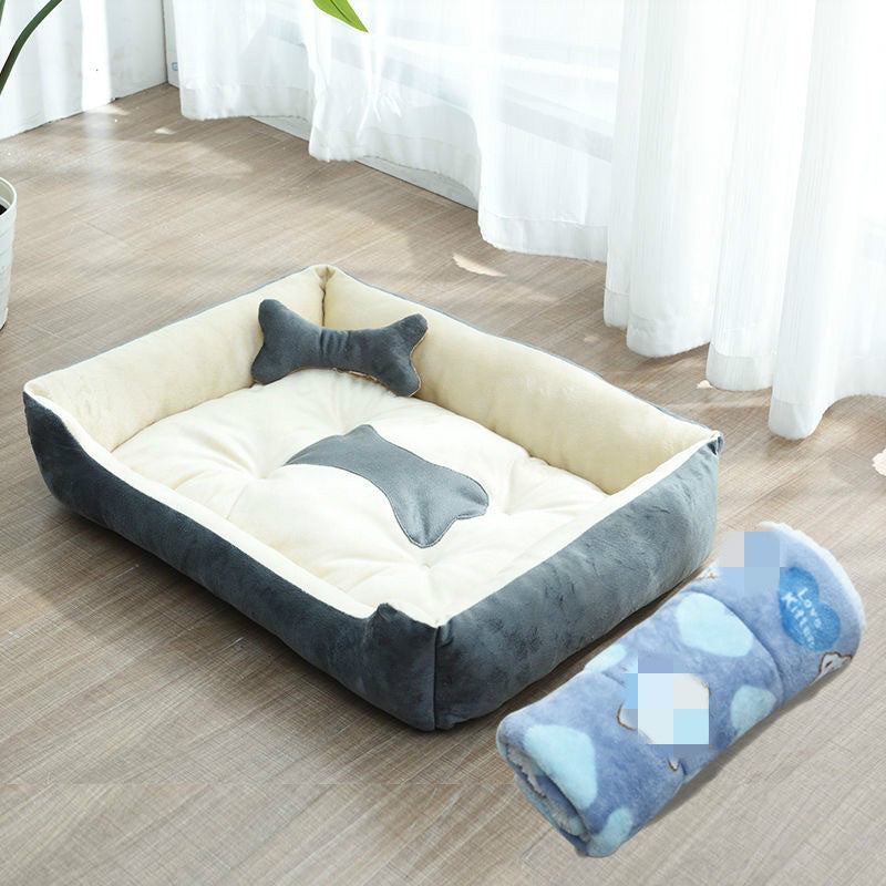 HKM-9721661 Four Seasons Dog Bed with Raised Pillow Edge, Waterproof Oxford Cloth and PP Cotton Filling for Small to Medium Dogs