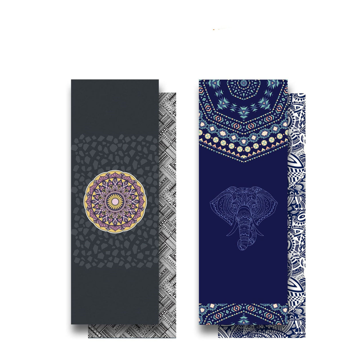 HKM-972179 Yoga Position Line Towel - Grey Mandala & Blue Elephant Microfiber Mat Towel (1mm Thickness)
