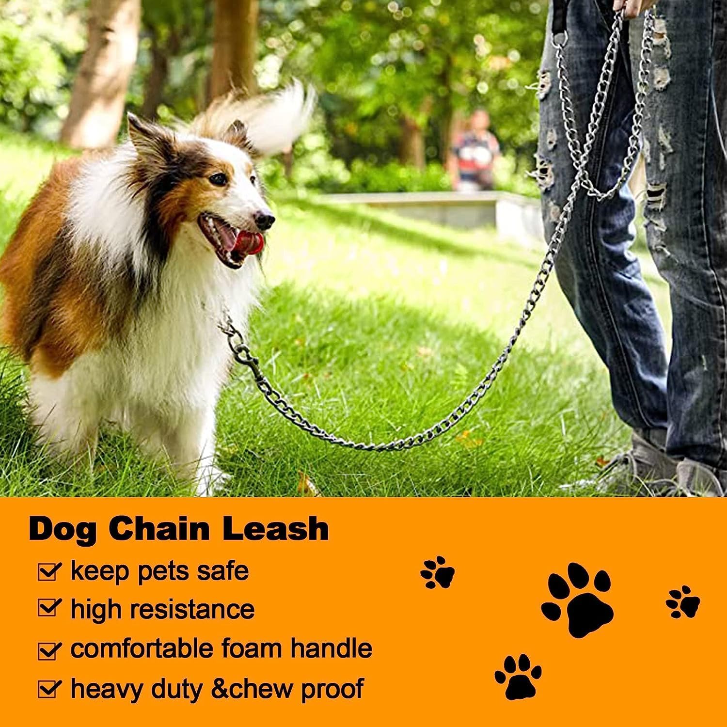 HKM-9723069 Heavy Duty Chew Proof Dog Leash with Soft Padded Handle for Medium to Large Dogs - 120cm Length, 3.0mm Width