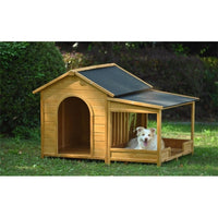 HKM-9725245 Large Wooden Outdoor Dog House with Porch for Medium to Large Breeds, Pine and Asphalt Roof Design