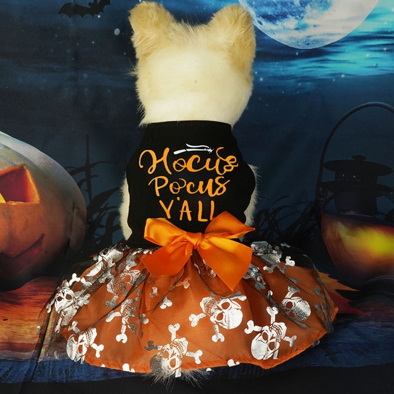 HKM-9726013 Halloween Skull Black Costume for Dogs and Cats – Sizes S, M, L, XL – Polyester Pet Clothing
