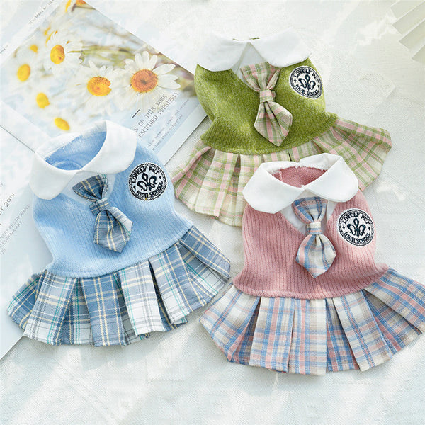 HKM-9726141 Plaid Skirt Dog Dress for Small Pets - Stylish Spring & Autumn Apparel in Multiple Sizes