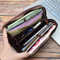 HKM-972691 Vintage Handcrafted Leather Wallet with Multi-functional Money Clip and Large Capacity in Coffee, Black, and Brown