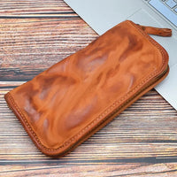 HKM-972691 Vintage Handcrafted Leather Wallet with Multi-functional Money Clip and Large Capacity in Coffee, Black, and Brown