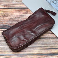 HKM-972691 Vintage Handcrafted Leather Wallet with Multi-functional Money Clip and Large Capacity in Coffee, Black, and Brown