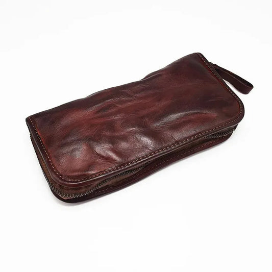 HKM-972691 Vintage Handcrafted Leather Wallet with Multi-functional Money Clip and Large Capacity in Coffee, Black, and Brown