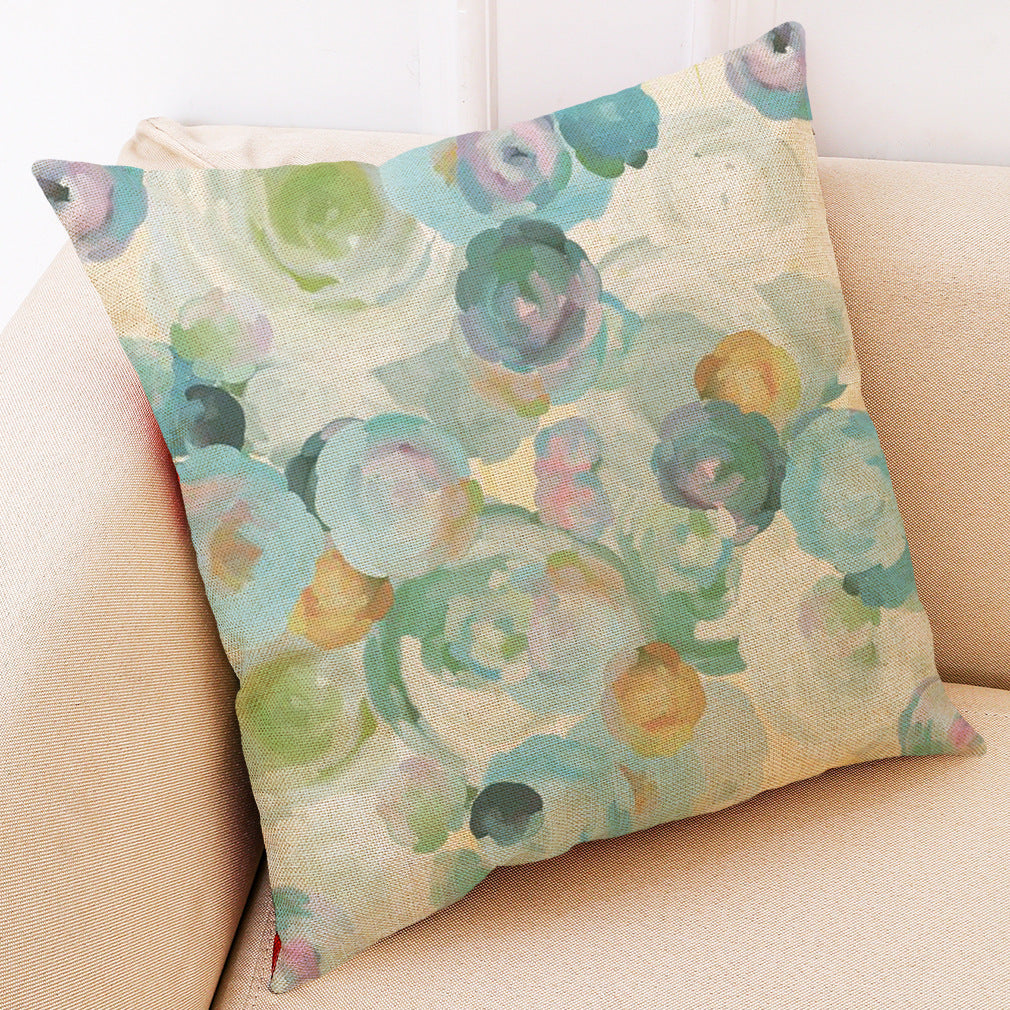 HKM-972755 Printing Cotton and Linen Cushion Case for Couch and Seat, 45x45 cm