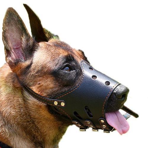 HKM-9728189 Anti-Bite and Barking Mouth Cover for Medium and Large Dogs – Durable Cowhide Design in Black