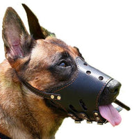 HKM-9728189 Anti-Bite and Barking Mouth Cover for Medium and Large Dogs – Durable Cowhide Design in Black