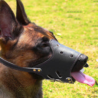 HKM-9728189 Anti-Bite and Barking Mouth Cover for Medium and Large Dogs – Durable Cowhide Design in Black