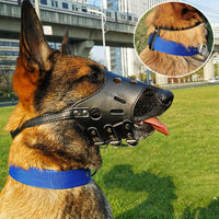 HKM-9728189 Anti-Bite and Barking Mouth Cover for Medium and Large Dogs – Durable Cowhide Design in Black
