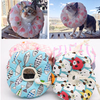 HKM-9729341 Soft Cotton Elizabethan Ring for Cats - Anti-Bite, Anti-Lick, Anti-Scratch Headgear in Blue Fish, Gray, Pink Cat, Multiple Sizes Available