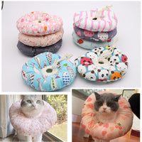 HKM-9729341 Soft Cotton Elizabethan Ring for Cats - Anti-Bite, Anti-Lick, Anti-Scratch Headgear in Blue Fish, Gray, Pink Cat, Multiple Sizes Available