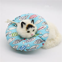 HKM-9729341 Soft Cotton Elizabethan Ring for Cats - Anti-Bite, Anti-Lick, Anti-Scratch Headgear in Blue Fish, Gray, Pink Cat, Multiple Sizes Available