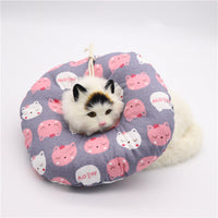 HKM-9729341 Soft Cotton Elizabethan Ring for Cats - Anti-Bite, Anti-Lick, Anti-Scratch Headgear in Blue Fish, Gray, Pink Cat, Multiple Sizes Available